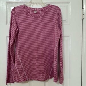 Gap Fit Breathe Women’s L/S T-Shirt Pink Striped Size M Thumbholes